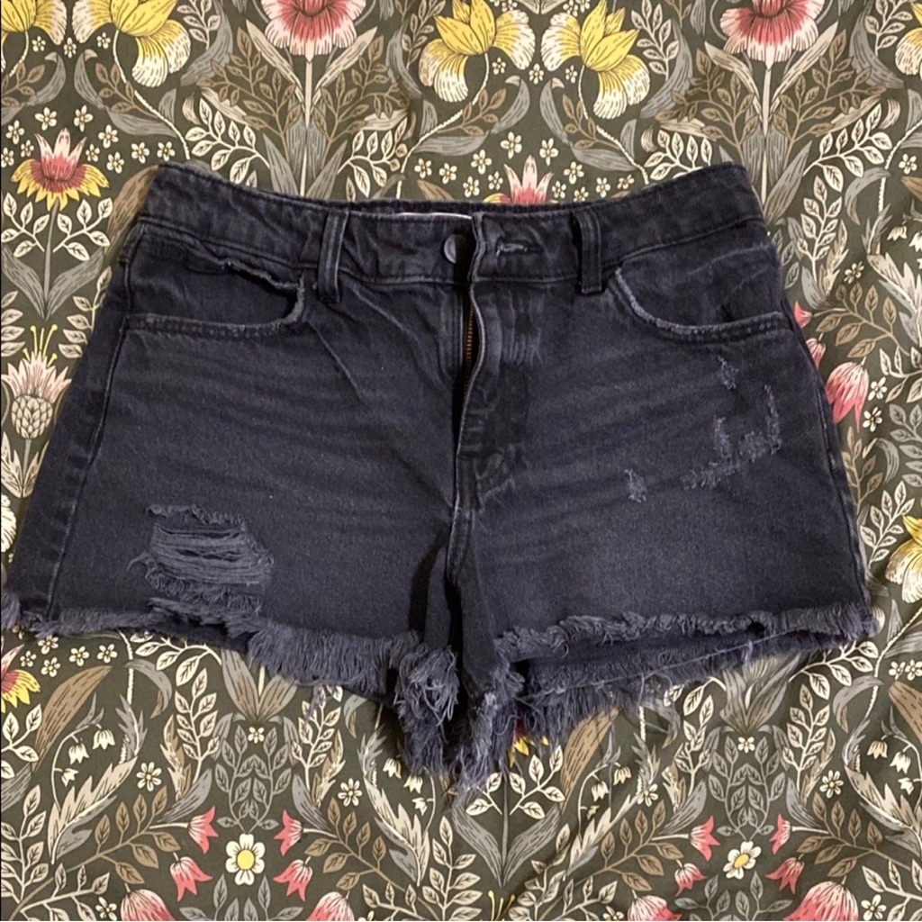 Cut Off Black Distressed Denim Shorts